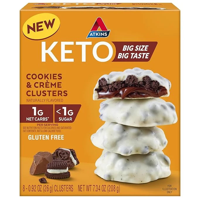 Atkins Keto Cookies & Crème Clusters, Gluten Free, High Fiber, Low Carb, Keto Friendly, 8 Count - Product Image