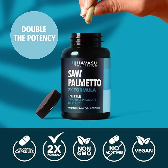 Saw Palmetto with Stinging Nettle Capsules - 2X Prostate Support Supplement for Men’s Health - 120 Count - DHT Blocker for...