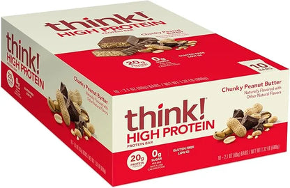 think! Protein Bars, High Protein Snacks, Gluten Free, Kosher Friendly, Chunky Peanut Butter, Nutrition Bars, 2.1 Oz per B...