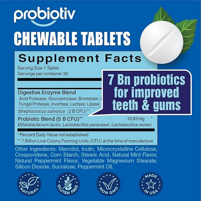 Oral Probiotics for Mouth Bad Breath 7 Billion CFU - Chewable Dental Probiotics for Teeth and Gums, Fresh Breath Freshener...