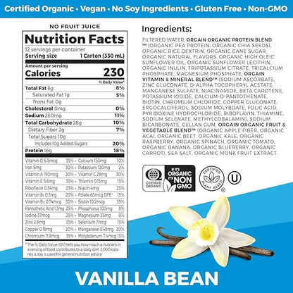 Orgain Organic Nutritional Vegan Protein Shake, Vanilla Bean - 16g Plant Based Protein, Meal Replacement, 21 Vitamins & Mi...