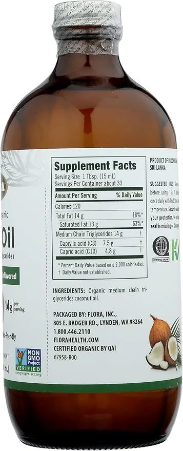 Flora Health MCT Oil Organic Energy Boost, C8 Caprylic & C10 Capric Acids, Keto, Kosher, Non-GMO Verified, 100% from Ethic...