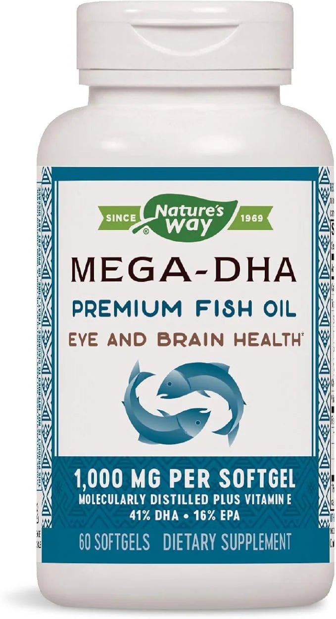 Nature's Way Mega-DHA Premium Fish Oil, Omega-3, 60 60 Softgels