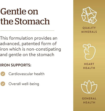 Solgar Gentle Iron 25mg, 90 Vegetable Capsules - Energy, Normal Red Blood Cell Production - Gentle on the Stomach - Non-GM...