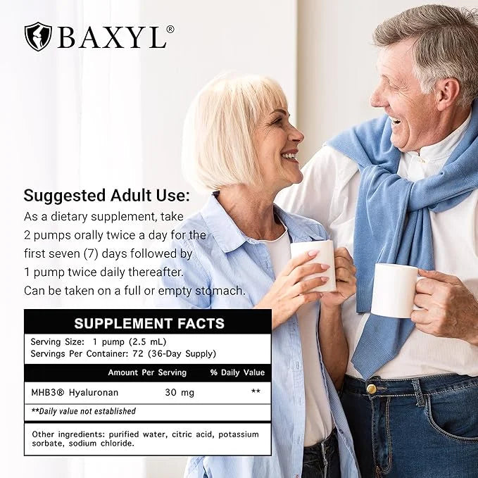 BAXYL® - Liquid Hyaluronic Acid for Joint Relief Supplement (Vegan, Gluten-Free, Non-GMO, Patented Oral MHB3) | 6 Oz, 36 D...