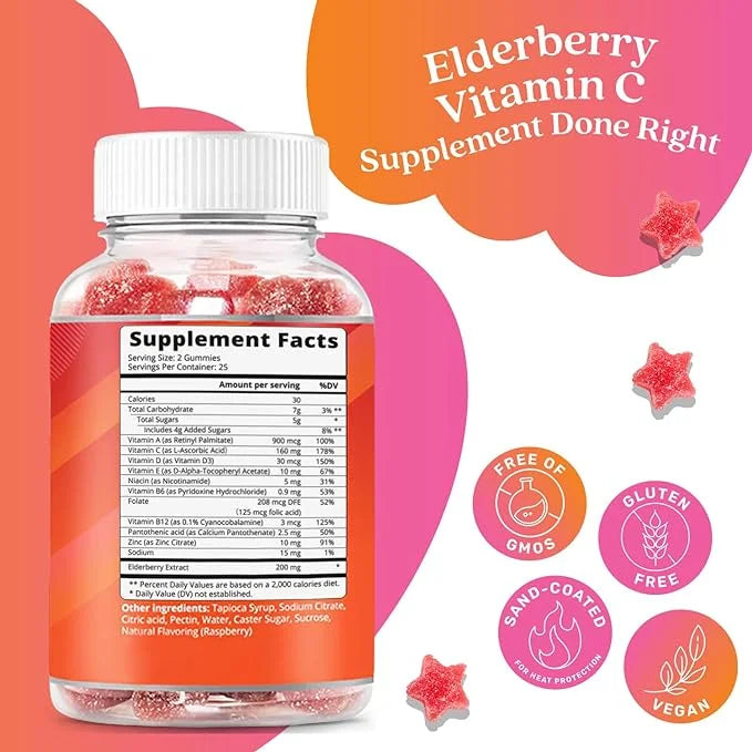 BeLive Elderberry Gummies with Zinc and B12 - 50 Ct