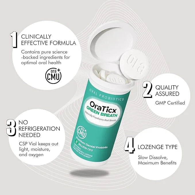 Oral Probiotics Green Breath, Freshen Bad Breath, Dental Probiotic Supplement for Oral Health, 8 Billion CFU, Mint Flavor ...