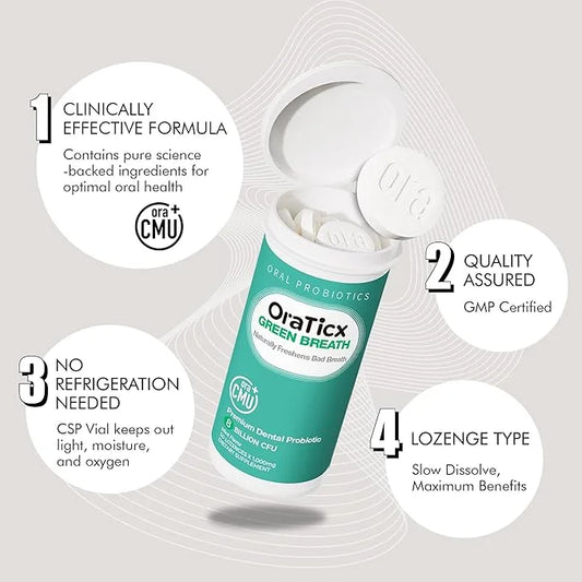 Oral Probiotics Green Breath, Freshen Bad Breath, Dental Probiotic Supplement for Oral Health, 8 Billion CFU, Mint Flavor ...