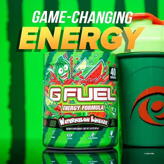 G Fuel Watermelon Limeade Energy Drink Powder, Pre Workout Caffeine Powder, Energy Powder Drink Mix for Gaming, Sugar Free...