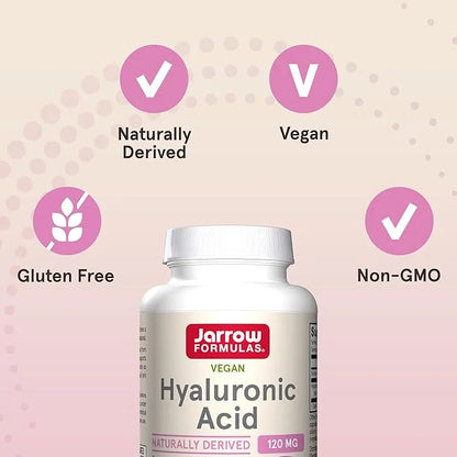 Jarrow Formulas Hyaluronic Acid 120 mg, Dietary Supplement, Skin Health Support, 60 Veggie Capsules, Up to 30 Day Supply -...