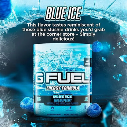 G Fuel Blue Ice Energy Drink Powder, Pre Workout Caffeine Mix for Gaming, Sugar Free Focus Amino, Vitamin + Antioxidants, ...