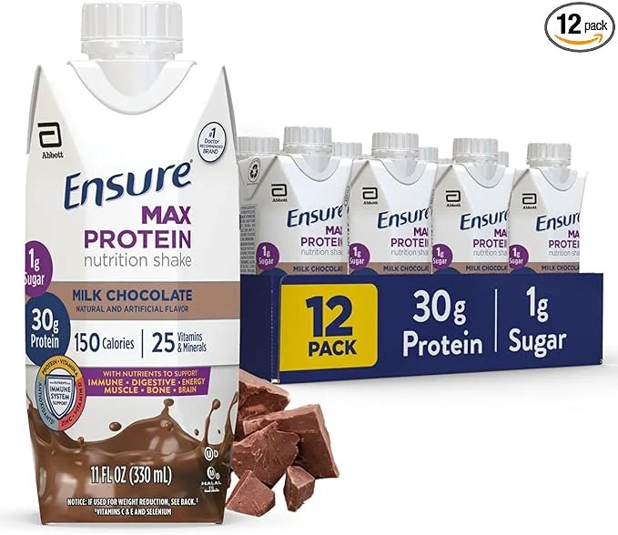 Ensure Max Protein Shake | Milk Chocolate | Ready to Drink | 30g Protein for Muscle Building | 1g Sugar, 4g Fiber | 11 fl ...
