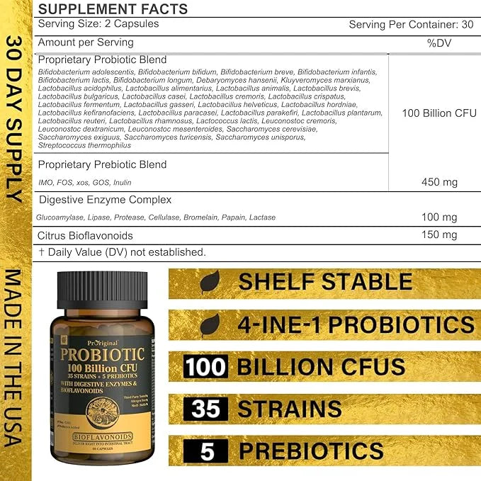 Probiotics with Prebiotics for Men and Women 35 Strains 100 Billion 60 Capsules