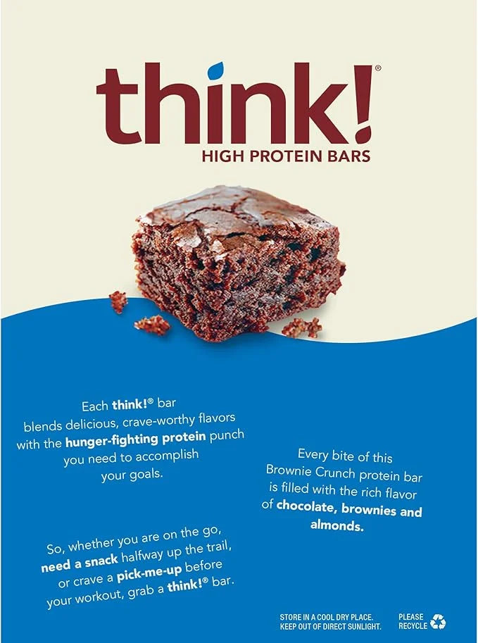 think! Protein Bars, High Protein Snacks, Gluten Free, Sugar Free Energy Bar with Whey Protein Isolate, Brownie, Nutrition...