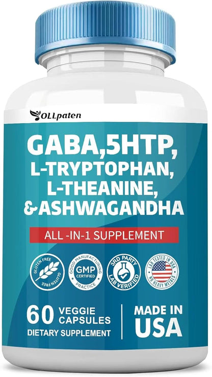 GABA 750mg 5 HTP 200mg L 500mg L 200mg Ashwagandha 3000mg SAM-e 60 Capsules