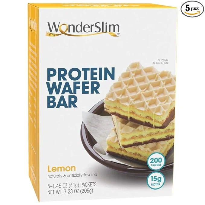 WonderSlim Protein Wafer Snack Bar, Lemon, 200 Calories, 15g Protein, 0mg Cholesterol (5ct) - Product Image