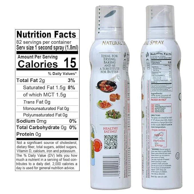 Mantova Coconut Oil Spray, 100% Pure Cooking Oil, Ideal for Healthy Keto Snacks, Baking, Grilling, and Seasoning - Versati...