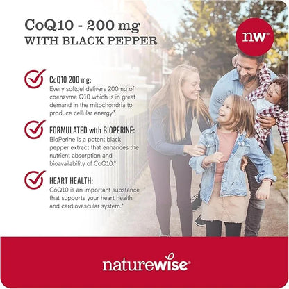 NatureWise CoQ10 200mg Softgels, High Absorption CoQ10 with 30 Softgels[1-Month Softgels[1-Month Supply]