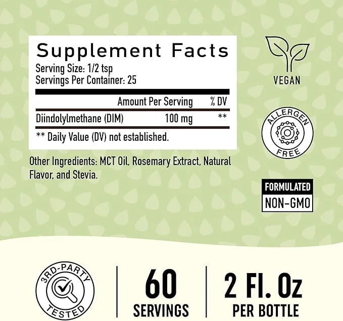 DIM Liquid Drops Supplement 100mg for Estrogen Balance for Women & Men | Hormone Balance, Menopause Supplements for Women,...