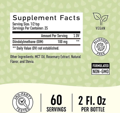 DIM Liquid Drops Supplement 100mg for Estrogen Balance for Women & Men | Hormone Balance, Menopause Supplements for Women,...