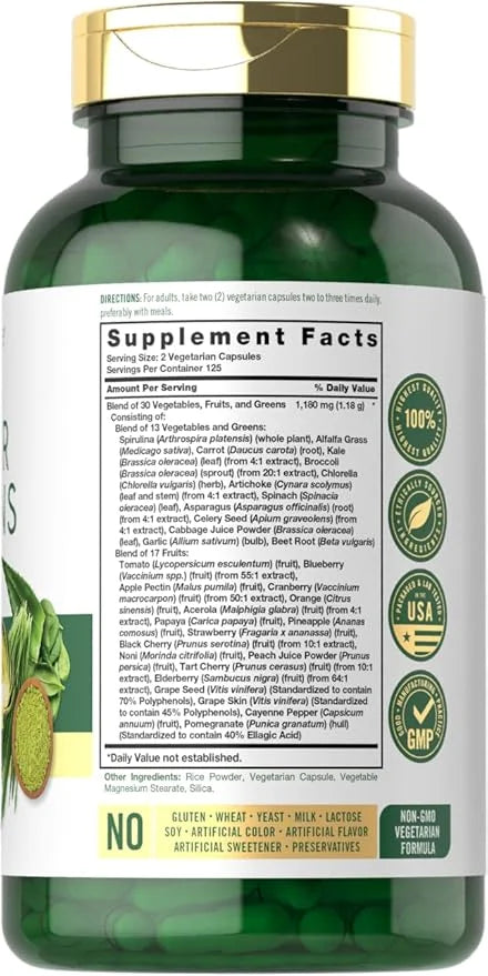 Carlyle Super Greens Capsules | 250 Count | Non-GMO & Gluten Free Supplement - Product Image