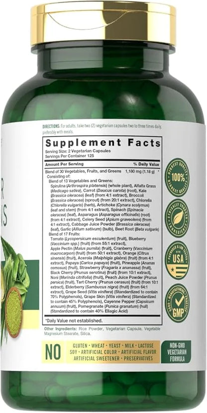 Carlyle Super Greens Capsules | 250 Count | Non-GMO & Gluten Free Supplement - Product Image