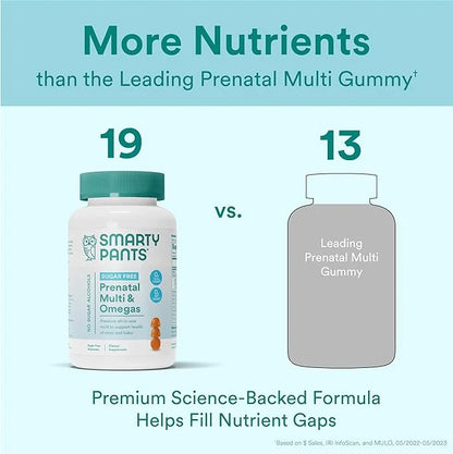 SmartyPants Prenatal Vitamins for Women, Sugar 3 (ALA) D3, C, B12, B6, B6, Vitamin 60 Count (20 Day