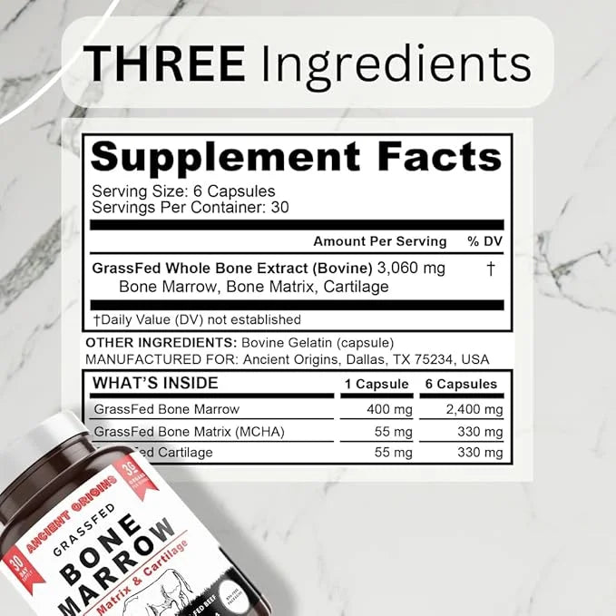 Ancient Origins Grass Fed Bone Marrow Supplement, 3060mg, Skin, Oral Health, and Joint Support Supplement, Promotes Whole-...