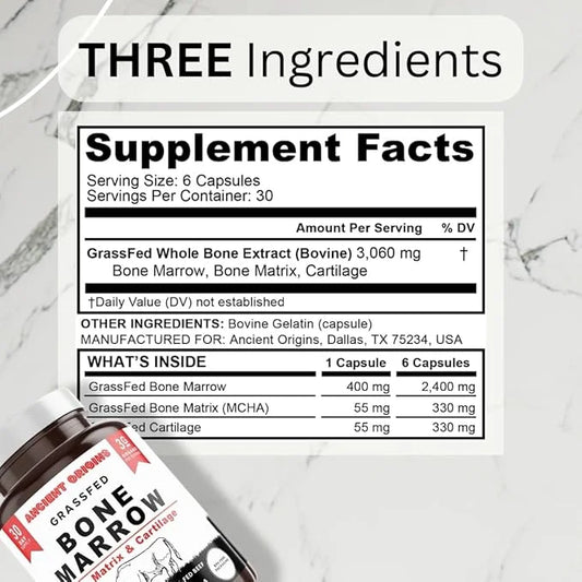 Ancient Origins Grass Fed Bone Marrow Supplement, 3060mg, Skin, Oral Health, and Joint Support Supplement, Promotes Whole-...