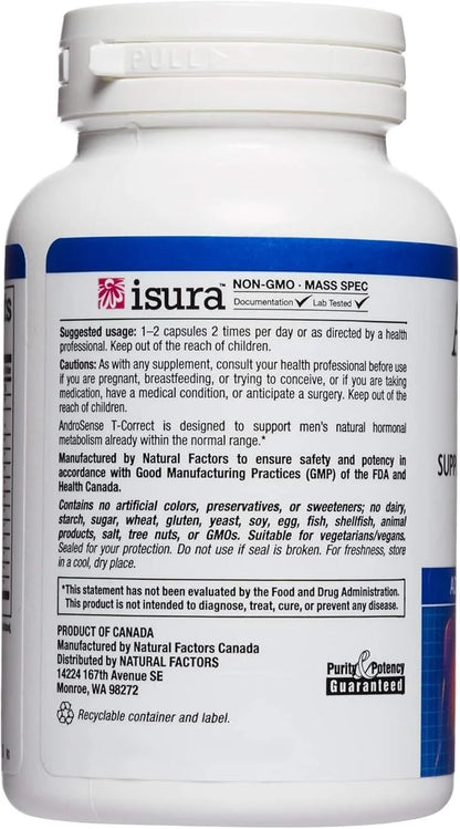 Natural Factors, AndroSense T-Correct, Supports Men's Hormonal Metabolism with Milk Thistle, Turmeric and Lycopene, 60 cap...