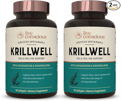 Live Conscious KrillWell, Joint, and Cognitive Support 2X More 30 Day