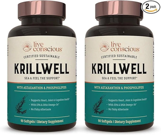 Live Conscious KrillWell, Joint, and Cognitive Support 2X More 30 Day