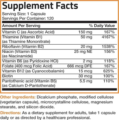Bronson Vitamin B Complex with Vitamin C 120 Vegetarian