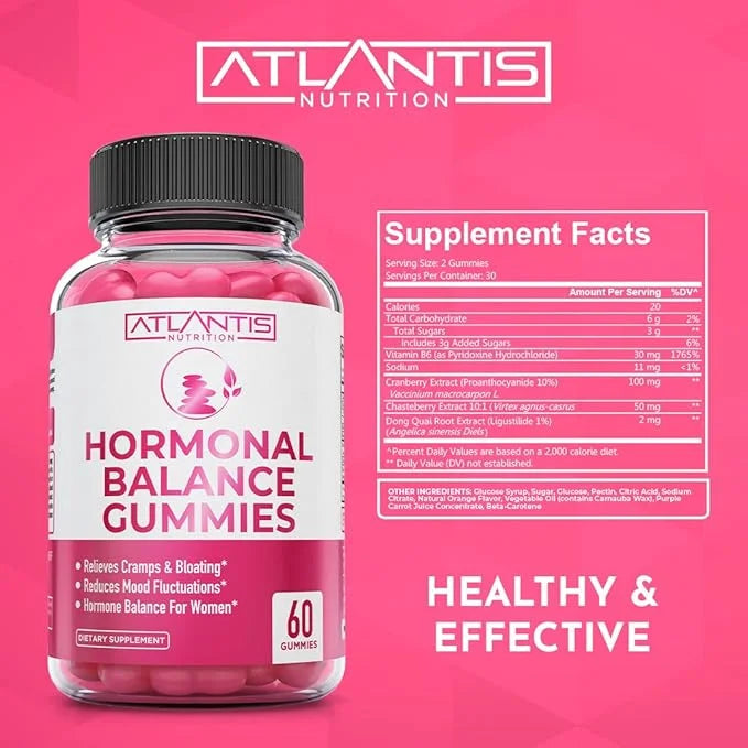 Atlantis Nutrition Hormonal Balance for Women & PMS Relief Gummies - Alleviates Cramps, Bloating, Mood Swings, Hot Flashes...