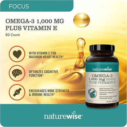 NatureWise Extra-Strength Omega 3 Fish Oil Supplement 1000mg per 600 EPA 400 DHA 180 Softgels[3-Month Softgels[3-Month Sup...