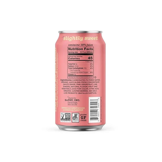 Culture Pop Soda, Pink Grapefruit & Ginger, Probiotic Low Sugar Soda, Sparkling Juice Alternative, Non-GMO, Kosher, Gluten...