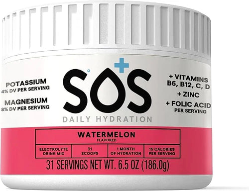 SOS Hydration Electrolyte Powder, Watermelon Flavor, 31 Servings – Low-Calorie, Rapid Rehydration, Made in USA, Keto & Veg...