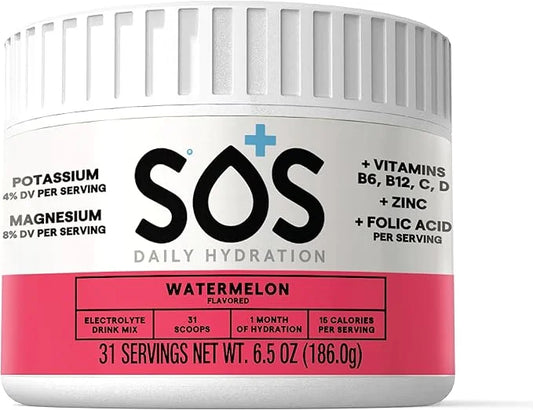 SOS Hydration Electrolyte Powder, Watermelon Flavor, 31 Servings – Low-Calorie, Rapid Rehydration, Made in USA, Keto & Veg...