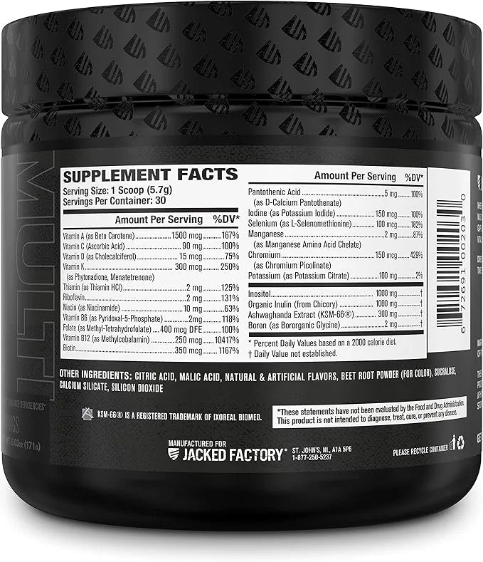 Jacked Factory Vita XT Performance Vitamin Powder KSM-66 Ashwagandha, B6, B12, B12, & 30Sv