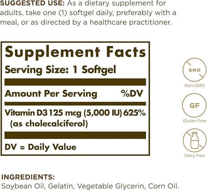 SOLGAR Vitamin D3 (Cholecalciferol) 10 MCG (400 IU) 100 Softgels, 2 - 200 Total