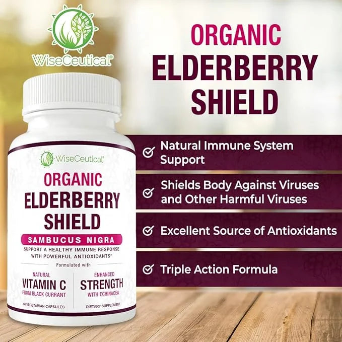 Max Strength USDA Organic Black Elderberry, 3 in 1 Natural 60 Count
