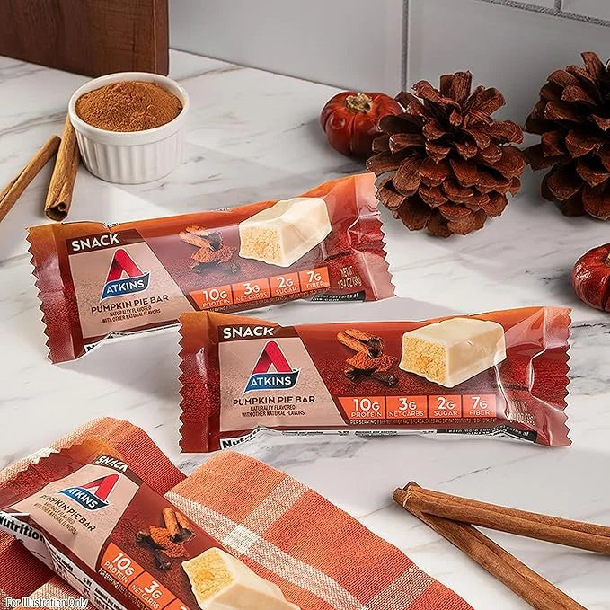 Atkins Pumpkin Pie Snack Bar, 10g Protein, 3g Net Carbs, 2g Sugar, High Fiber, 5 Count - Product Image