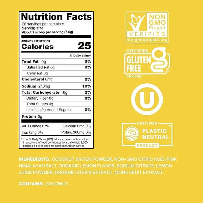 Cure Hydration | Plant-Based Electrolyte Drink Mix | No Added Sugar | FSA & HSA | Dehydration Relief Powder Made with Coco...