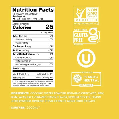 Cure Hydration | Plant-Based Electrolyte Drink Mix | No Added Sugar | FSA & HSA | Dehydration Relief Powder Made with Coco...