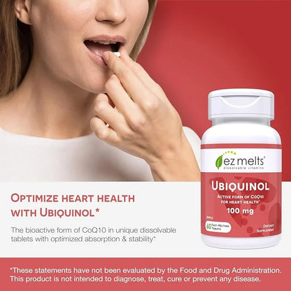 EZ Melts Dissolvable Ubiquinol 100mg, Active CoQ10, Heart 2-Month Supply