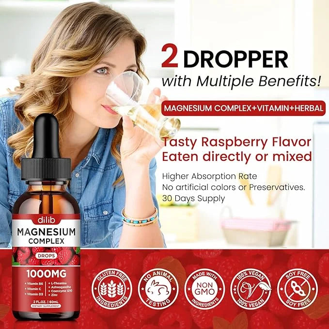 Triple Magnesium Complex Supplement, Magnesium Glycinate, 1000mg with CoQ10, Vitamin B6, C,