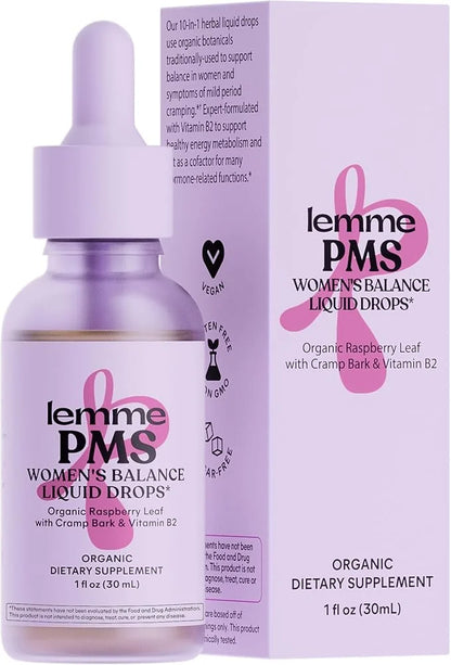 Lemme PMS Hormone Balance for Women Liquid Drops, PMS & Mild Period Cramping Relief, 10-in-1 Herbal Blend with Raspberry L...