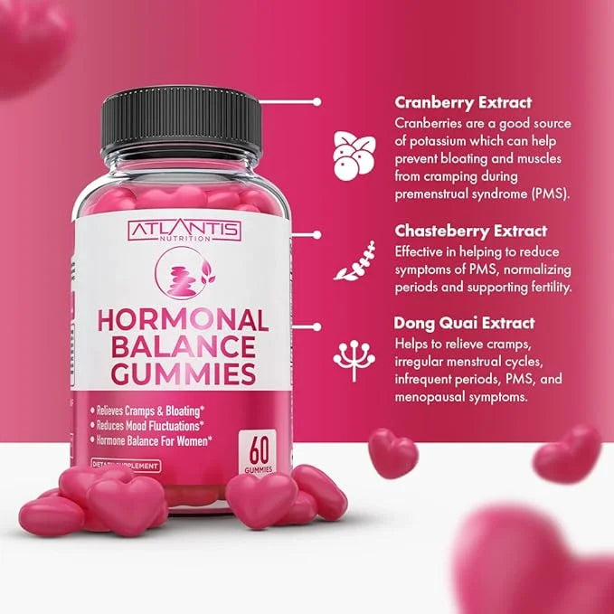 Atlantis Nutrition Hormonal Balance for Women & PMS Relief Gummies - Alleviates Cramps, Bloating, Mood Swings, Hot Flashes...