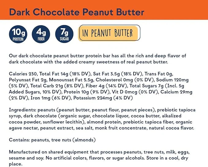 Zing Dark Chocolate Peanut Butter Vegan Protein Bars, Gluten Free with High Protein, High Fiber, Dairy Free Nutrition Bars...