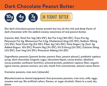 Zing Dark Chocolate Peanut Butter Vegan Protein Bars, Gluten Free with High Protein, High Fiber, Dairy Free Nutrition Bars...